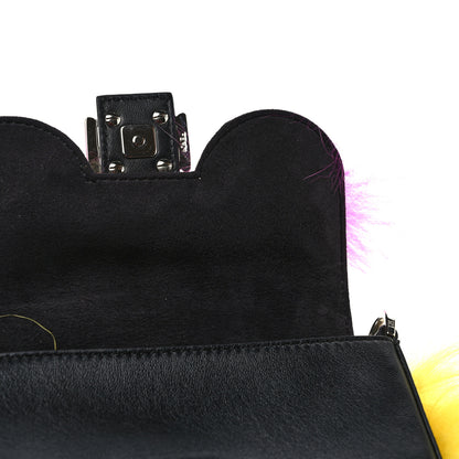 Fendi Nappa Shatoosh Fox Goat Fur Monster Micro Baguette Black Fuchsia Giallo 10 of 10