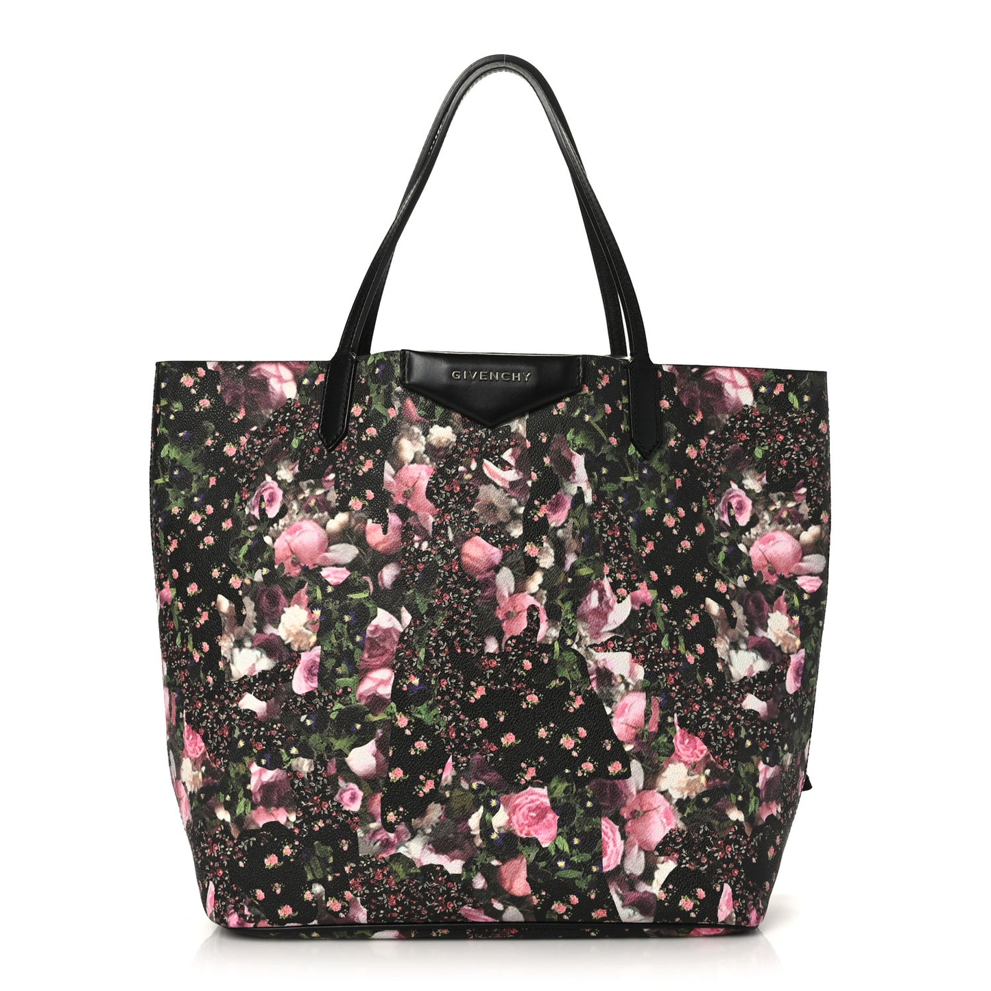 Textured Coated Canvas Roses Camouflage Print Large Antigona Tote Black