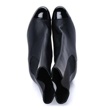Chanel Lambskin Patent Cap Toe Pearl CC Ankle Boots 37.5 Black 5 of 7