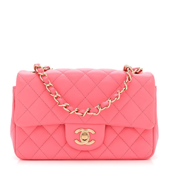 Lambskin Quilted Mini Rectangular Flap Pink