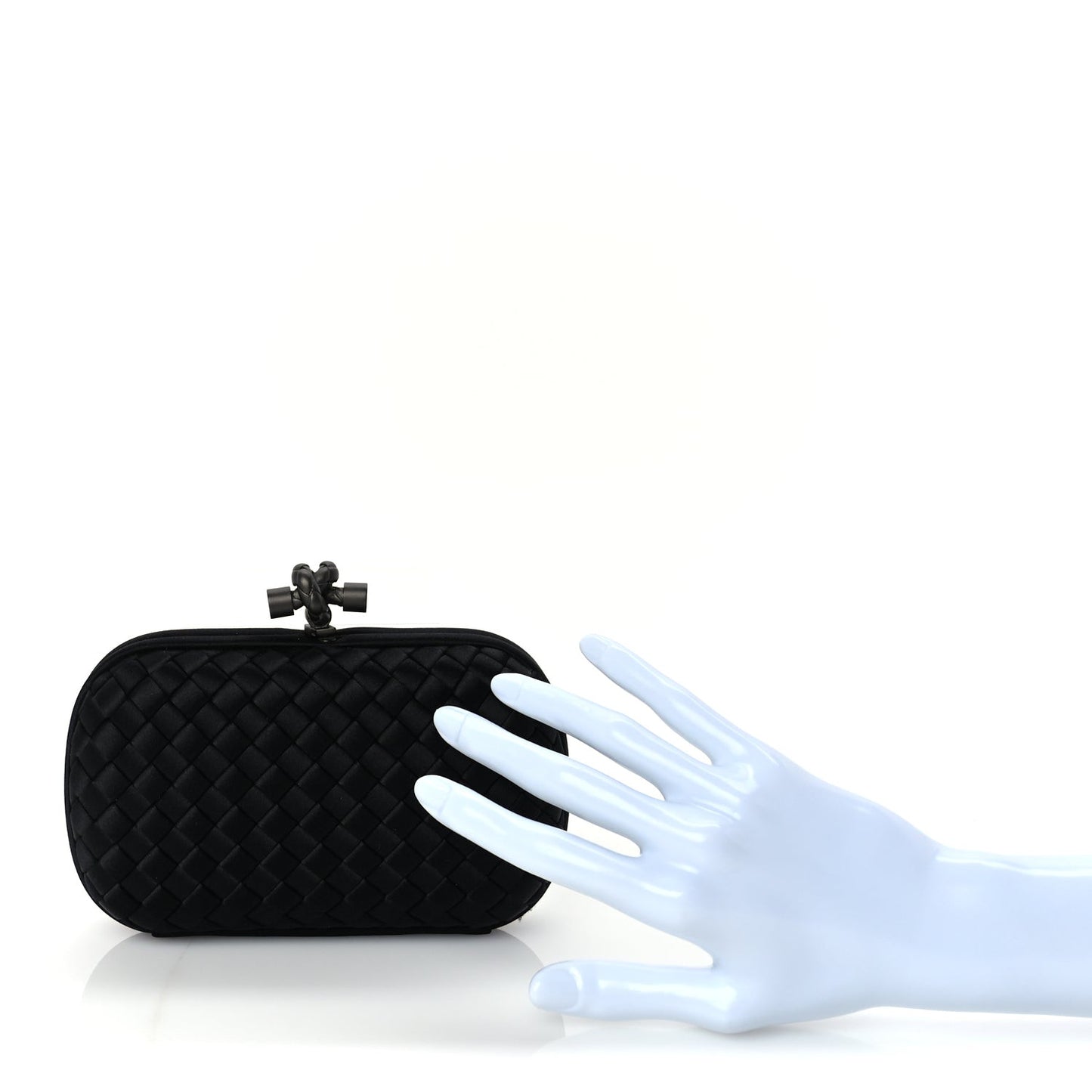 Satin Intrecciato Mesh Woven Knot Clutch Black