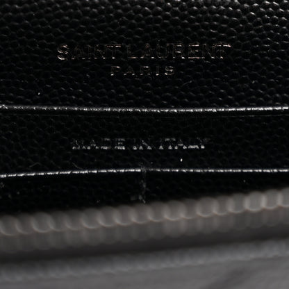 Saint Laurent Grain De Poudre Matelasse Chevron Monogram Monochrome Envelope Chain Wallet Black 6 of 13