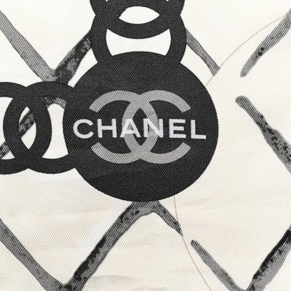 Chanel Silk CC Logo Camellia Scarf White Black 2 of 3