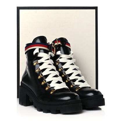 Gucci Calfskin Sylvie Web Lace Up Combat Boots 40 Black 9 of 9