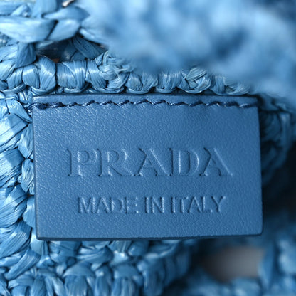 Prada Yarn Raffia Effect Crochet Logo Embroidered Tote Bag Celeste 5 of 8