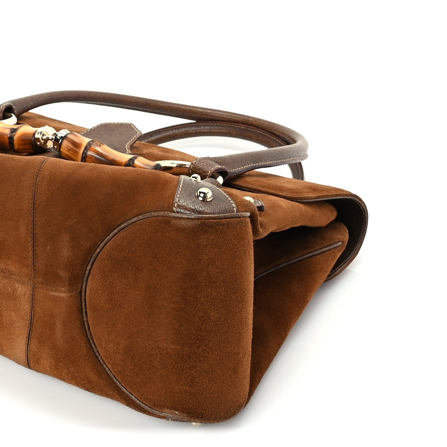 Suede Bamboo Horsebit Large Flap Bag Brown
