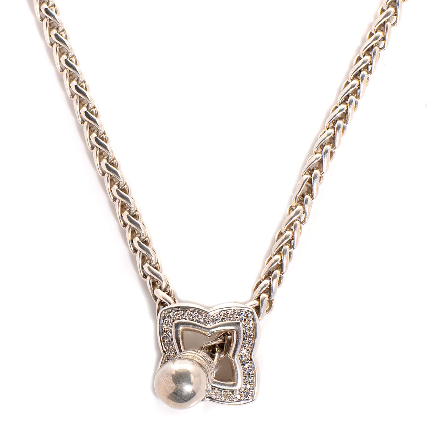 David Yurman Sterling Silver Diamond Quatrefoil Lariat Wheat Chain Necklace 1 of 7