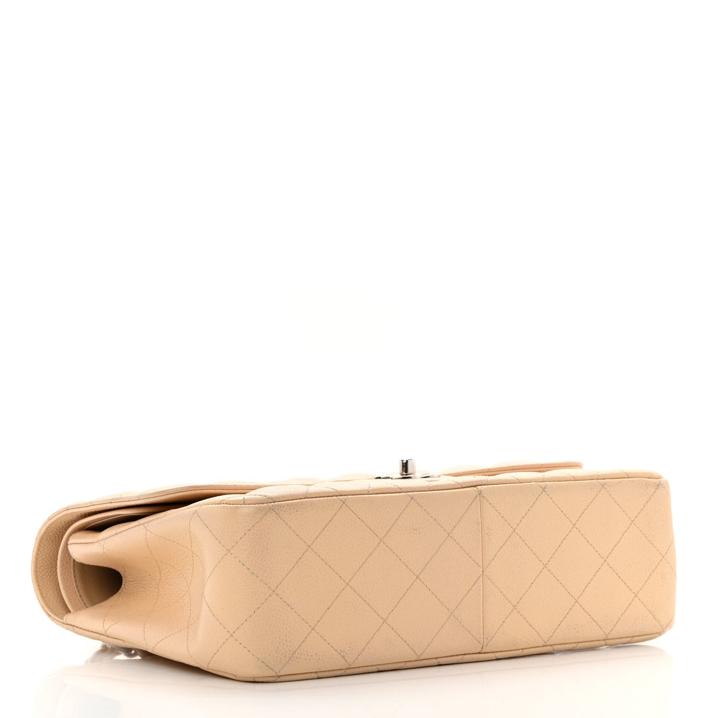 Caviar Quilted Jumbo Double Flap Beige