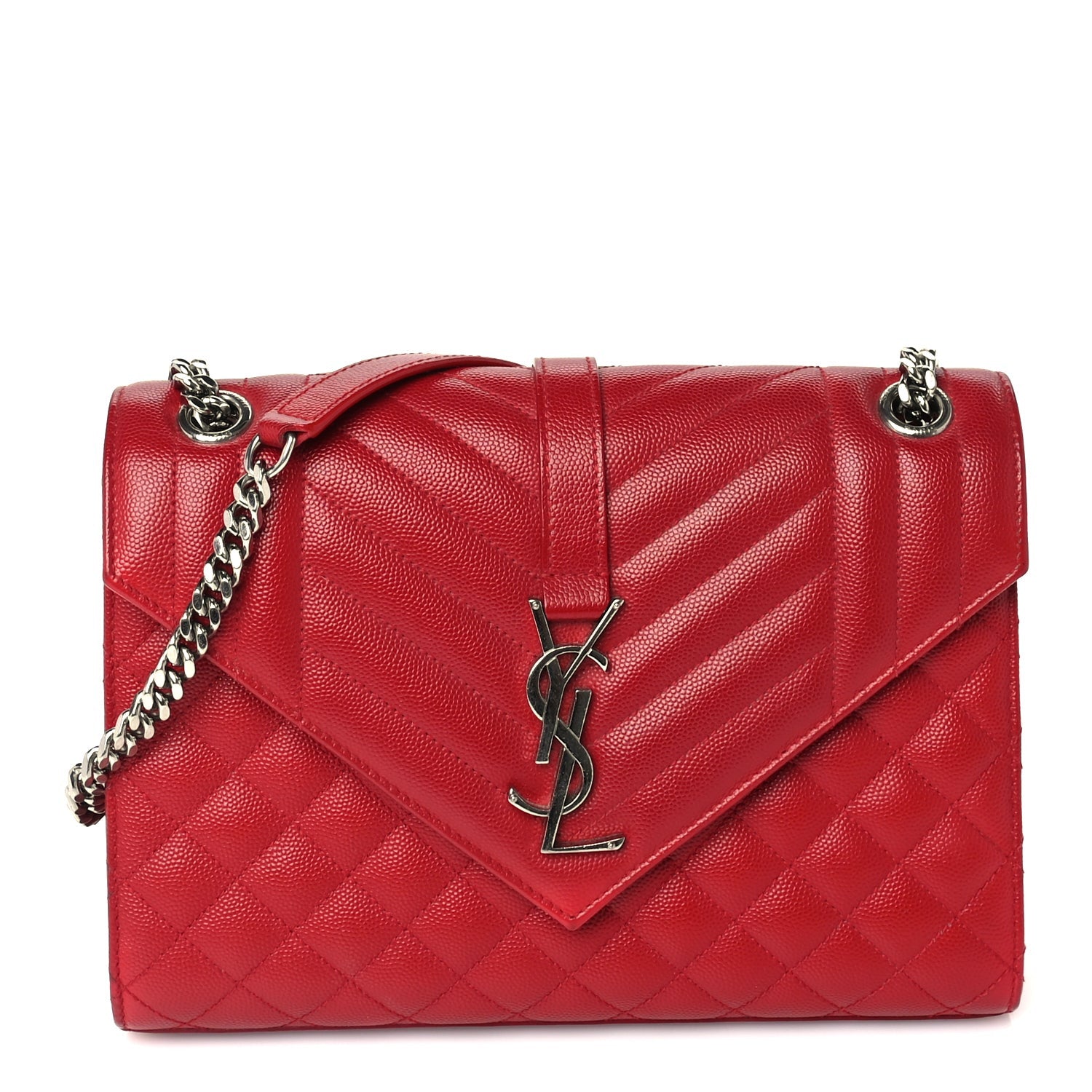 Saint Laurent Grain De Poudre Textured Mixed Matelasse Triquilt Medium Monogram Satchel New Red 1 of 8