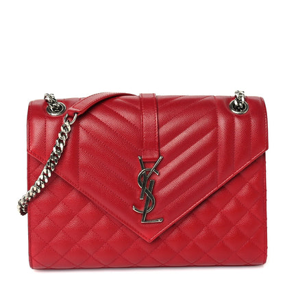 Saint Laurent Grain De Poudre Textured Mixed Matelasse Triquilt Medium Monogram Satchel New Red 1 of 8