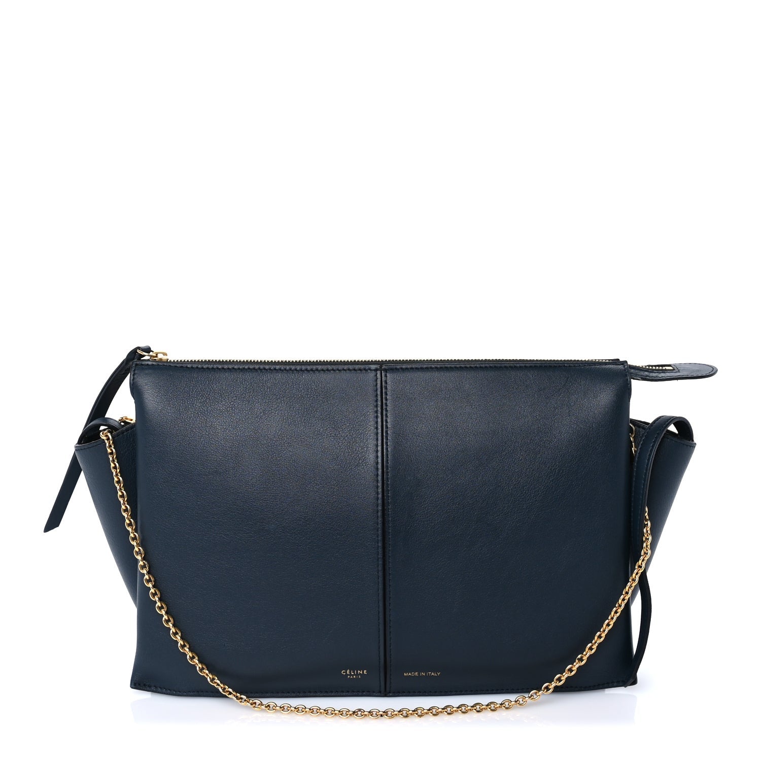 Celine Smooth Calfskin Tri-Fold Clutch on Chain Dark Sea 1 of 8
