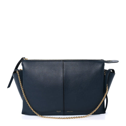 Celine Smooth Calfskin Tri-Fold Clutch on Chain Dark Sea 1 of 8