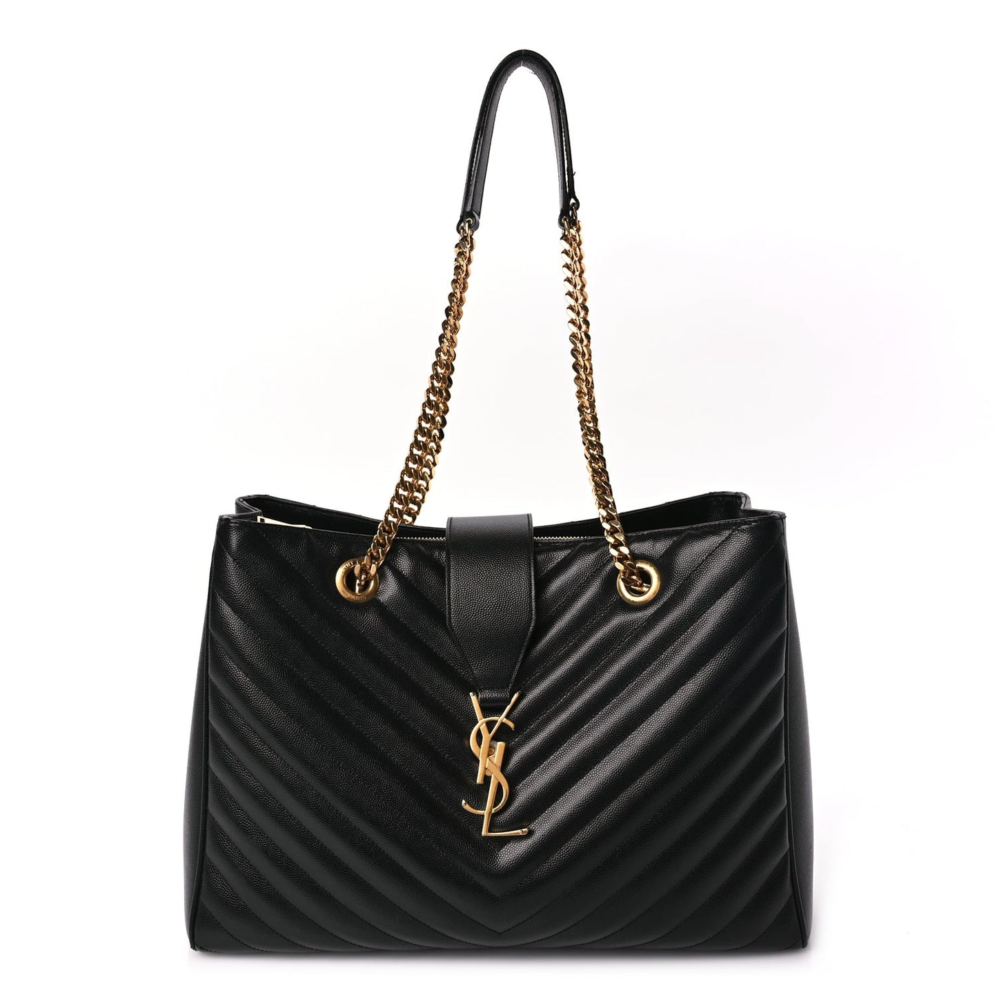 Grain De Poudre Matelasse Chevron Monogram Shopping Bag Black