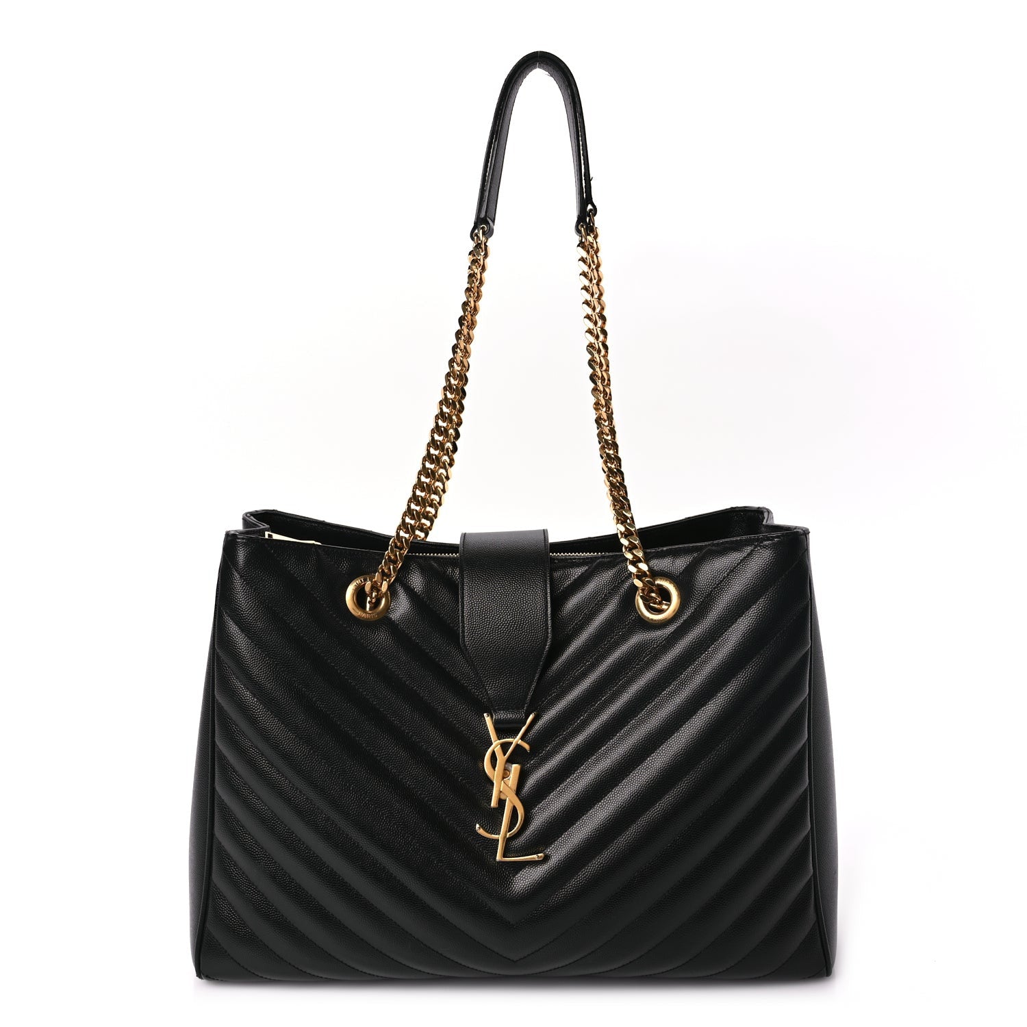Saint Laurent Grain De Poudre Matelasse Chevron Monogram Shopping Bag Black 1 of 8