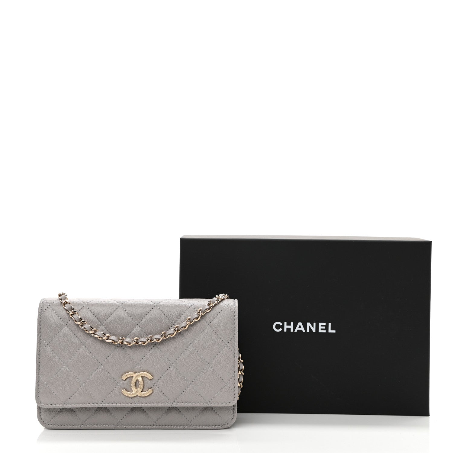 Chanel Caviar Quilted Studded CC Wallet On Chain WOC Grey 12 of 12