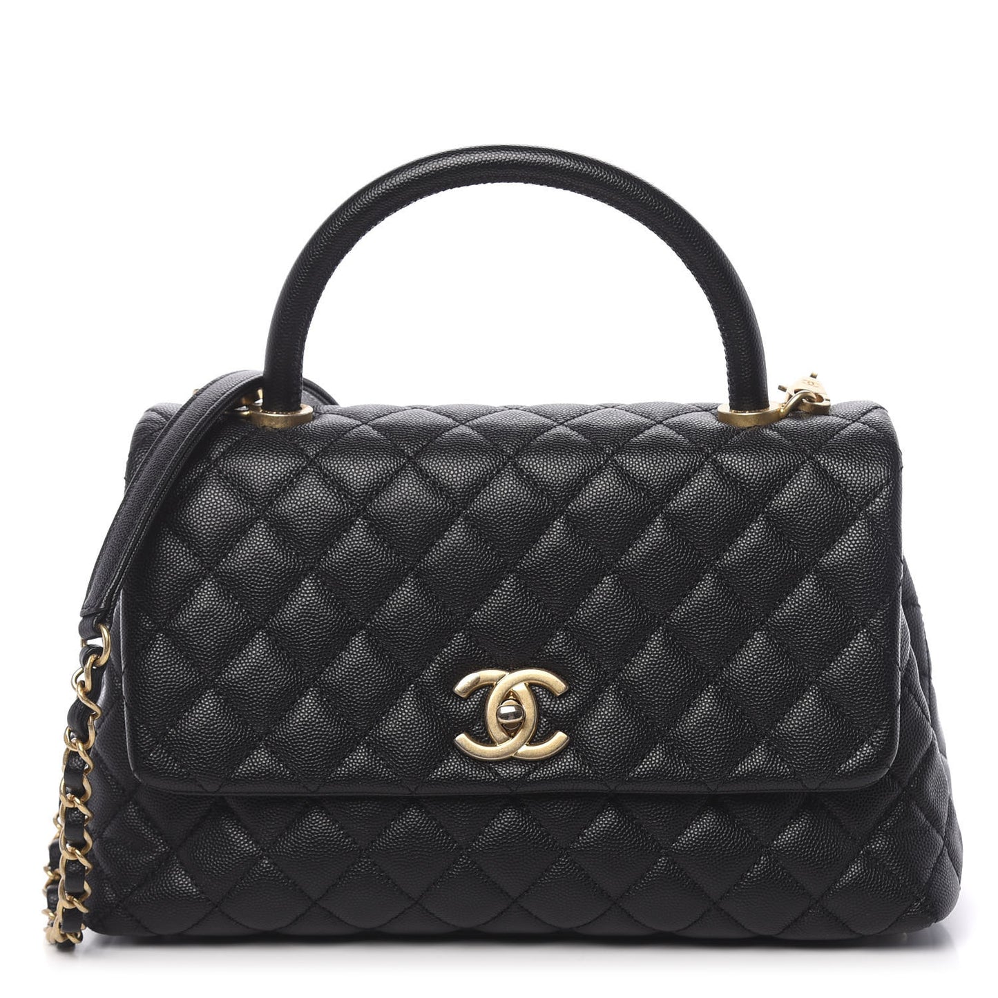 Caviar Quilted Small Coco Handle Flap Black