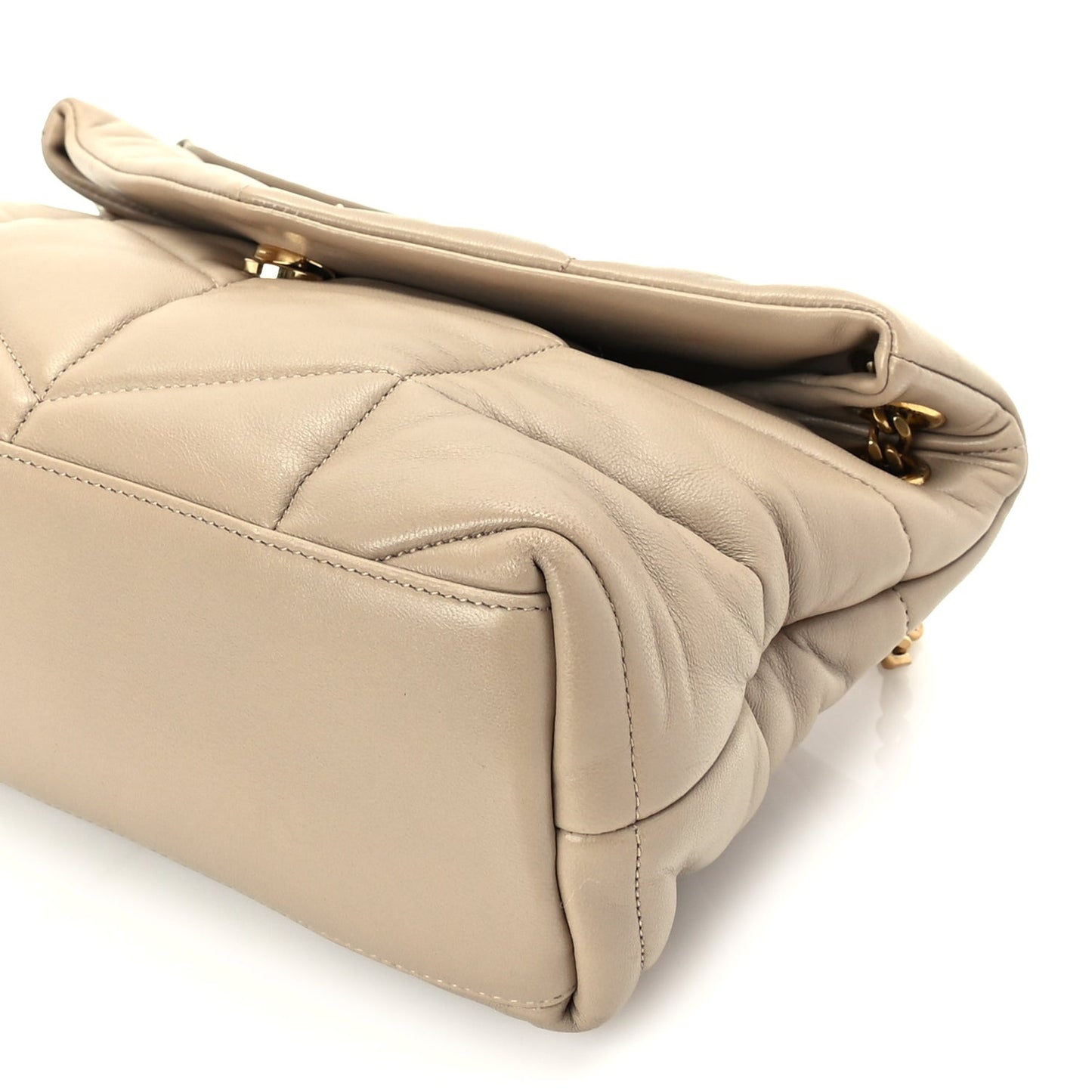 Lambskin Quilted Small Loulou Puffer Monogram Chain Satchel Dark Beige Dark Beige