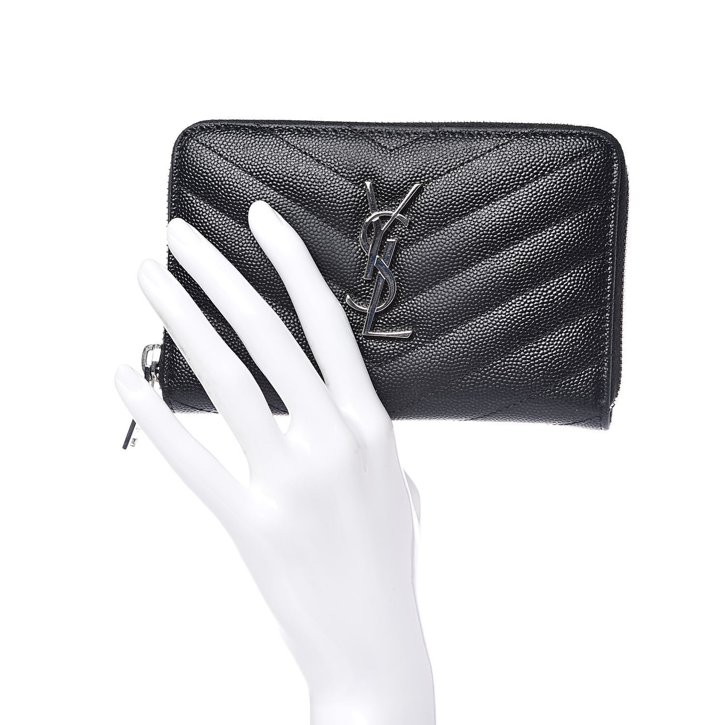 Grain De Poudre Matelasse Chevron Monogram Zip Around Wallet Black