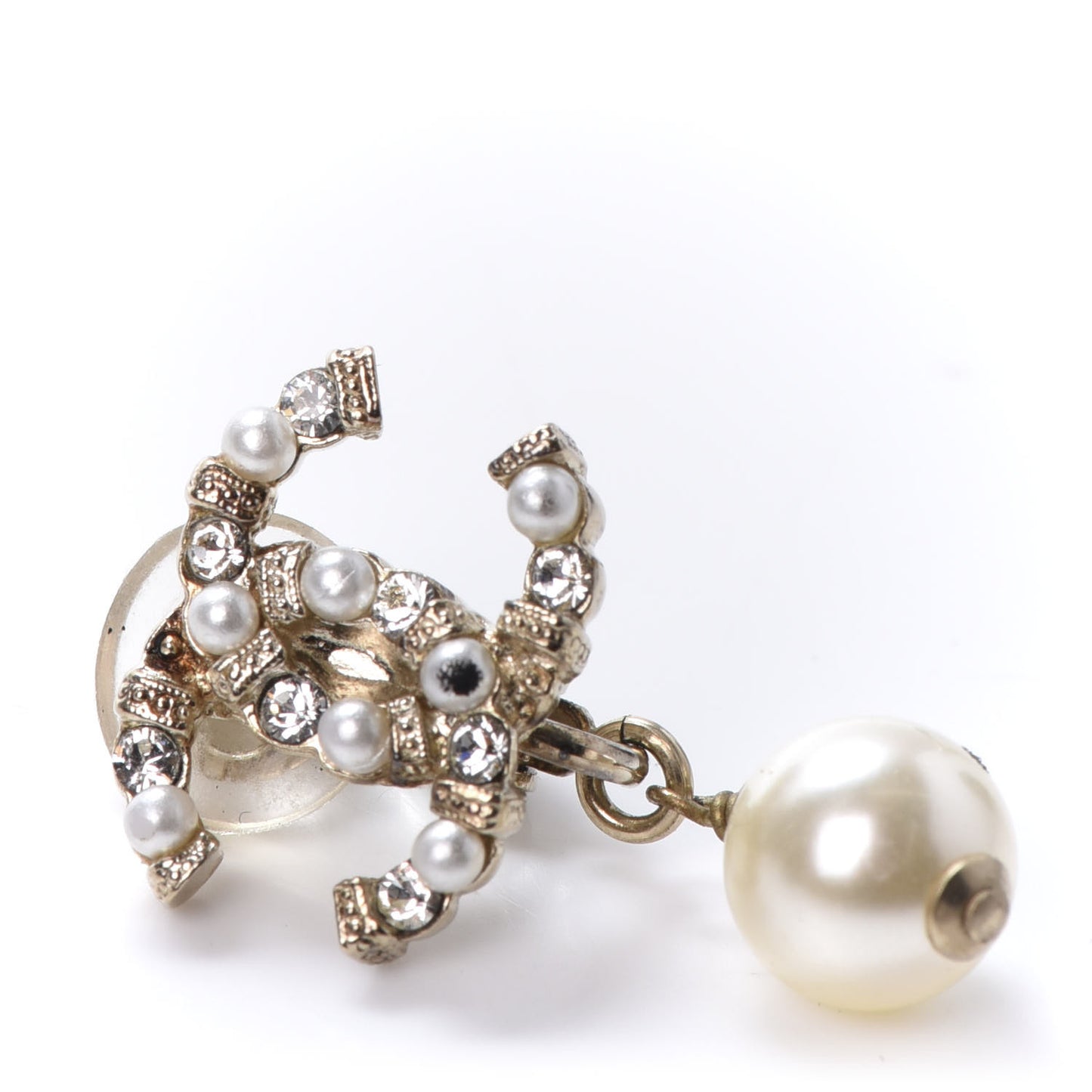 Crystal Pearl CC Drop Clip On Earrings Gold