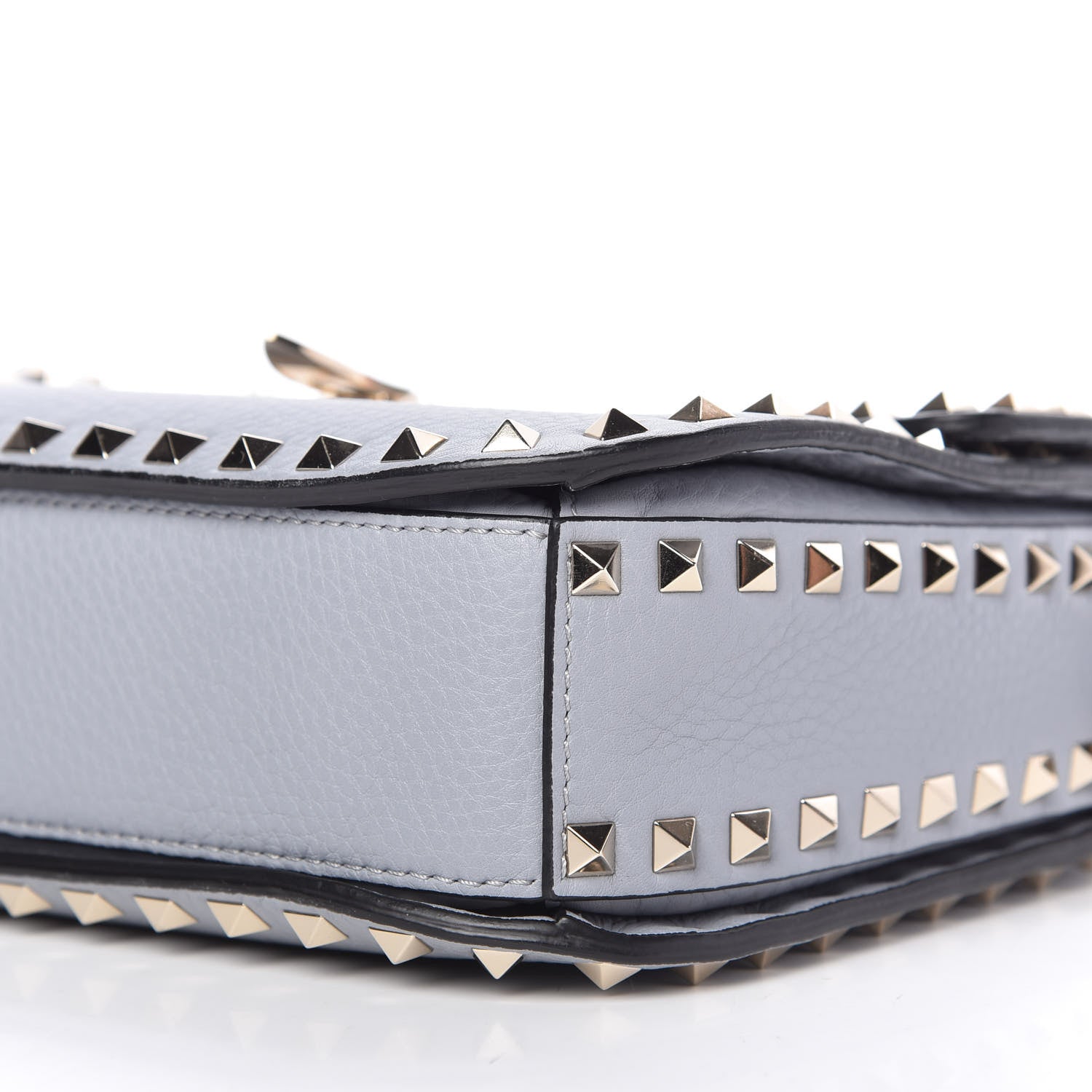 Valentino Garavani Pebbled Calfskin Medium Rockstud Flap Saddle Bag Stone 7 of 9