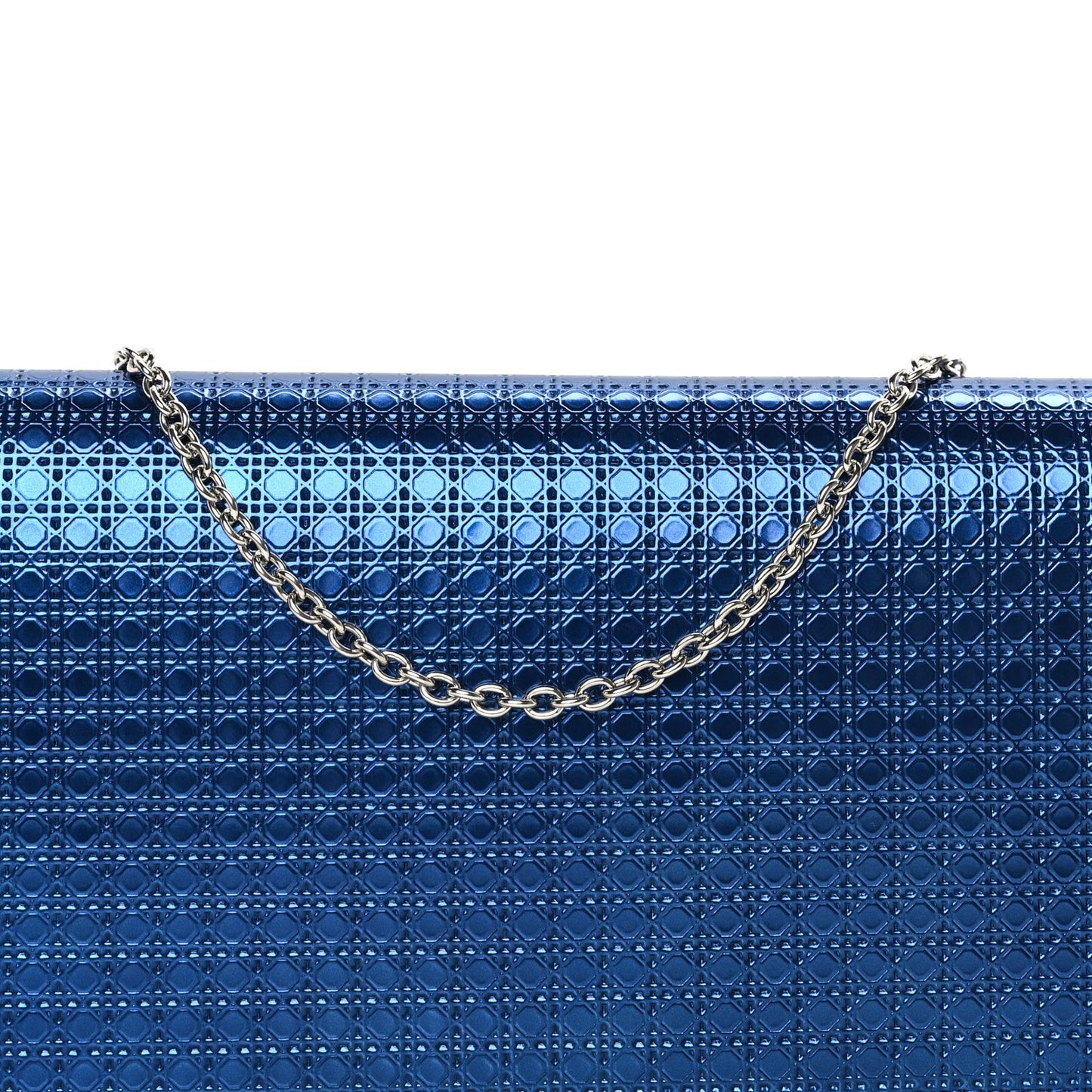 Metallic Patent Micro-Cannage Lady Dior Croisiere Chain Clutch  Blue