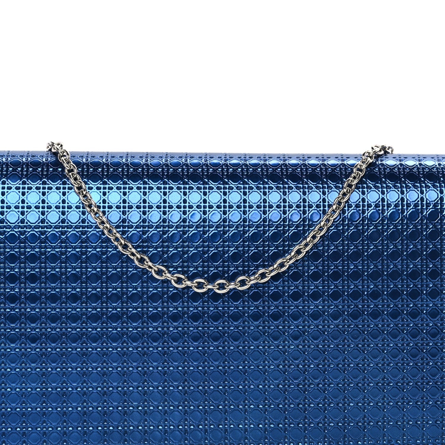Christian Dior Metallic Patent Micro-Cannage Lady Dior Croisiere Chain Clutch  Blue 6 of 7