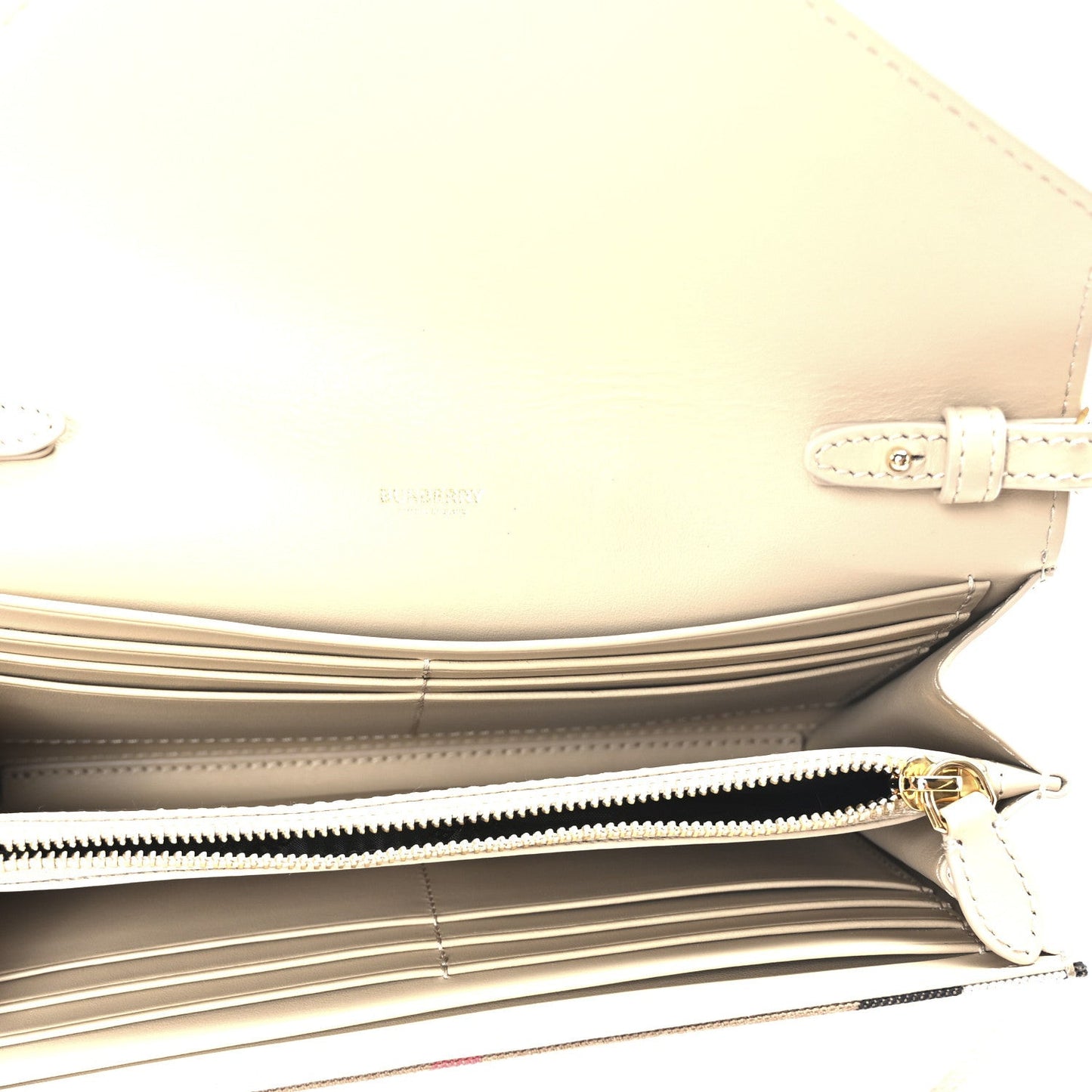 Calfskin House Check Hannah Wallet with Detachable Strap Beige