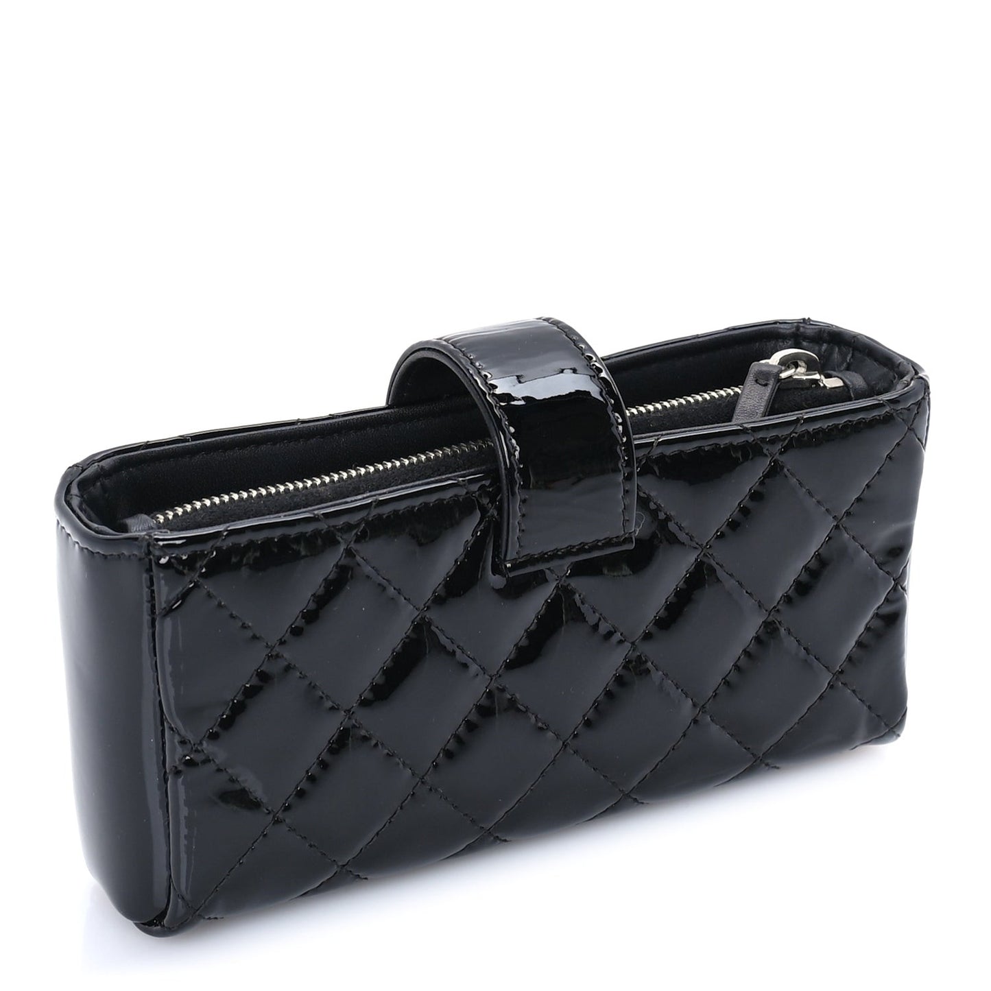 Patent Quilted Mini Phone Holder Clutch Black