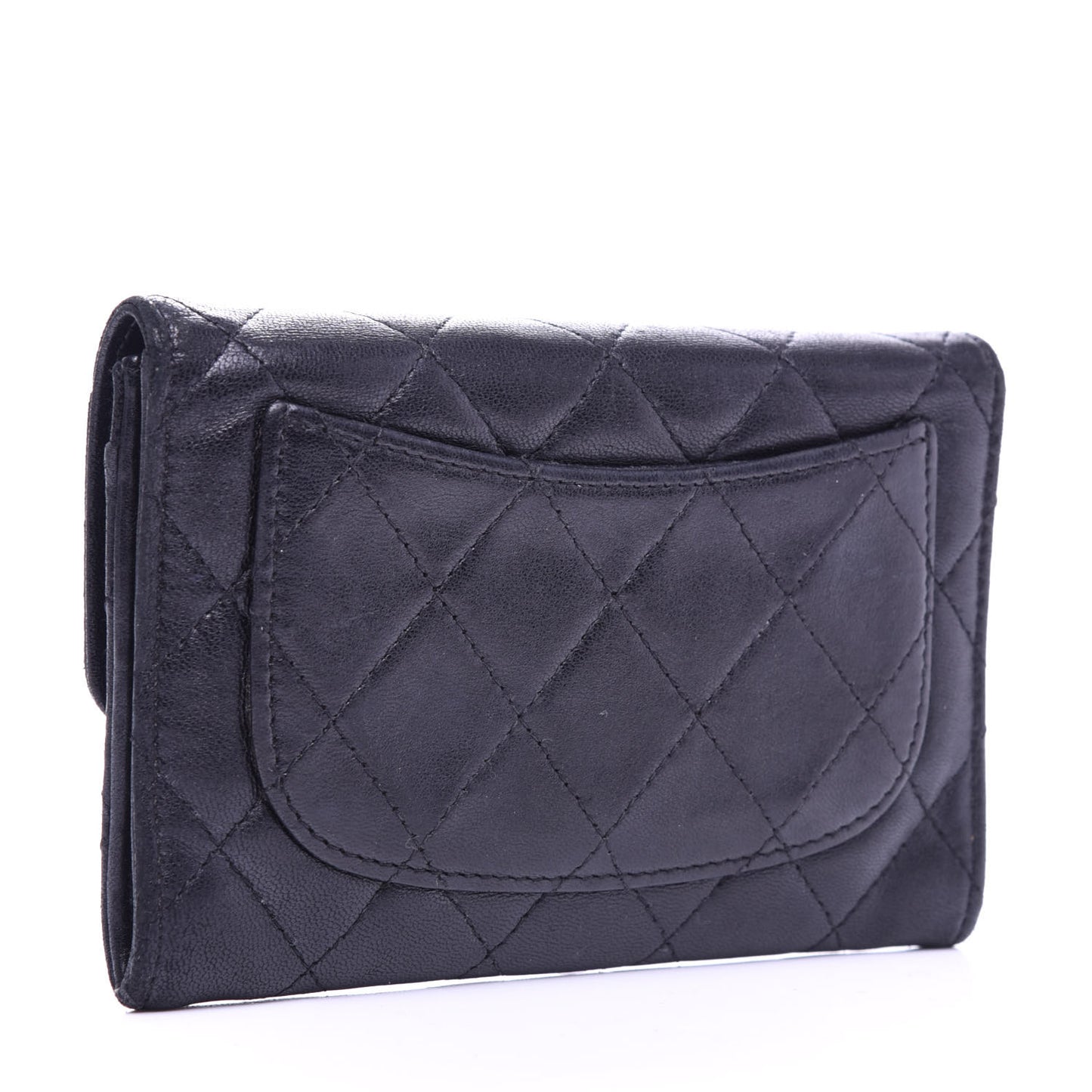 Lambskin Quilted Small Flap Wallet Black