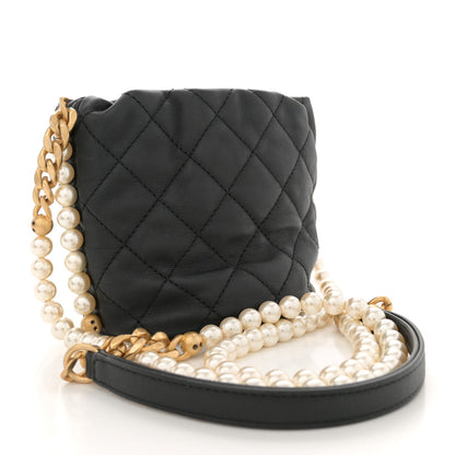 Chanel Calfskin Quilted Pearl Mini About Pearls Drawstring Bucket Bag Black 3 of 7