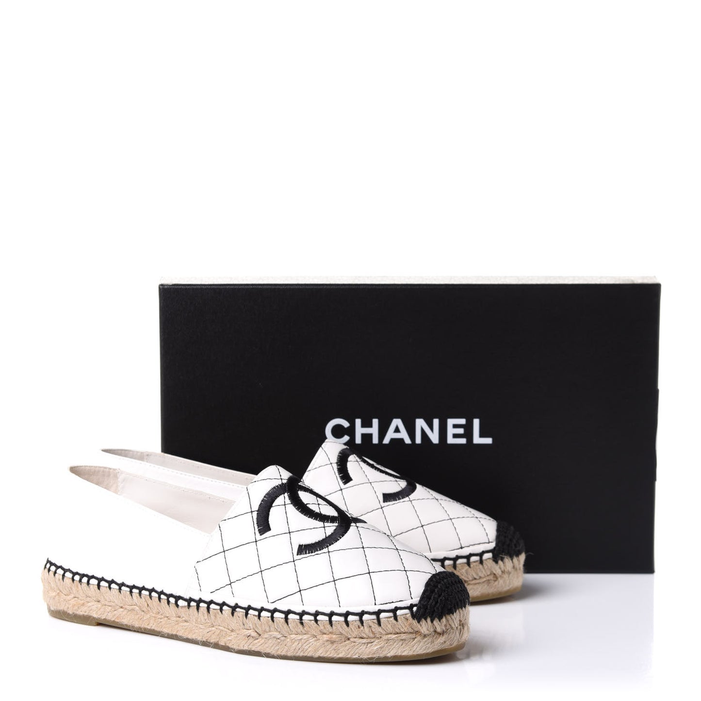Lambskin Stitched CC Espadrilles 38 White Black