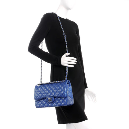 Chanel Patent Quilted Jumbo Double Flap Blue 2 of 9