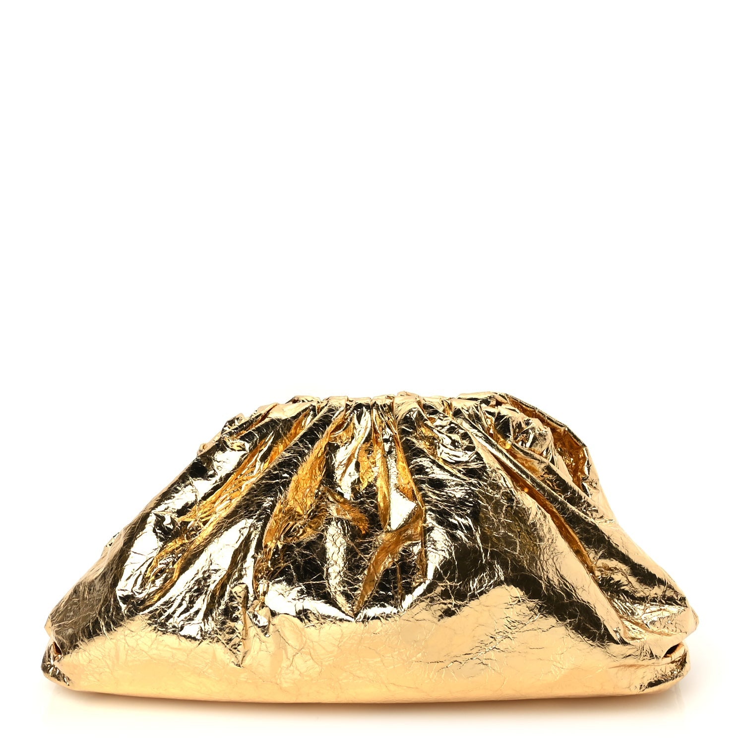 Bottega Veneta Metallic Crinkled Lambskin The Pouch Oversized Clutch Oro 1 of 9