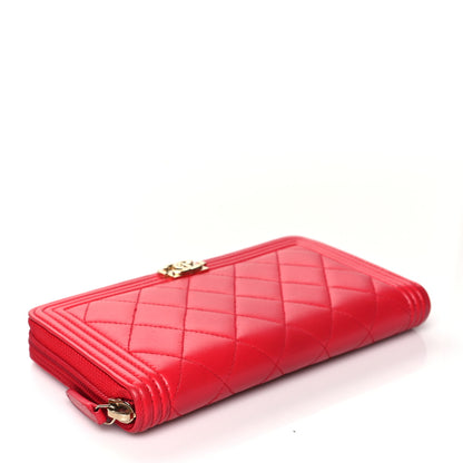 Chanel Lambskin Quilted Boy Zip Around Wallet Red 4 of 8