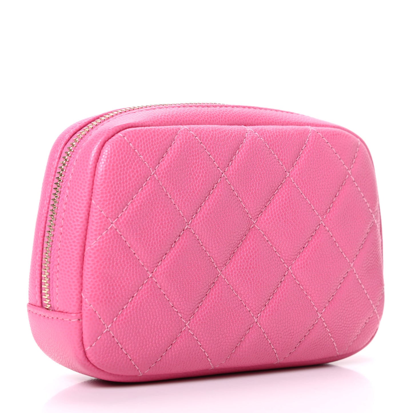 Caviar Quilted Small Curvy Pouch Cosmetic Case Pink