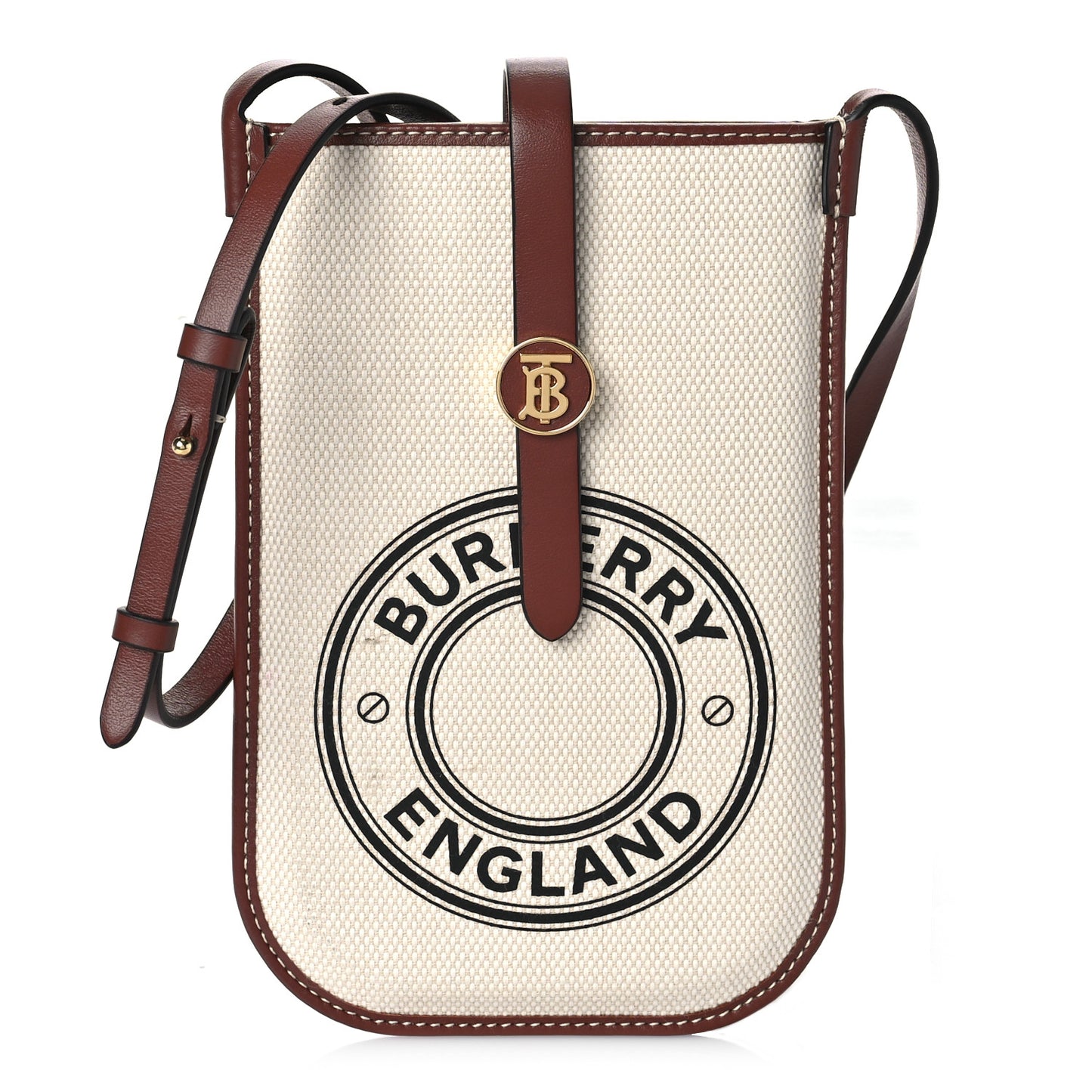 Canvas Callfskin Anne Phone Case With Strap White Tan