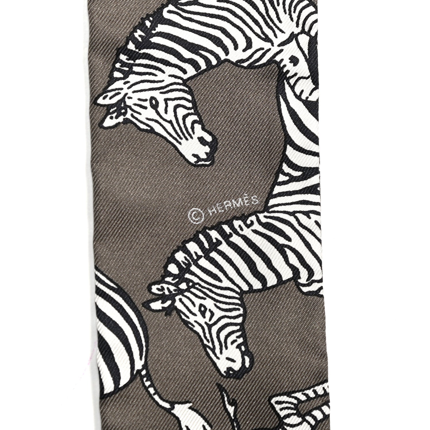 Hermes Silk Les Zebres Twilly Gris Taupe Black White 5 of 8