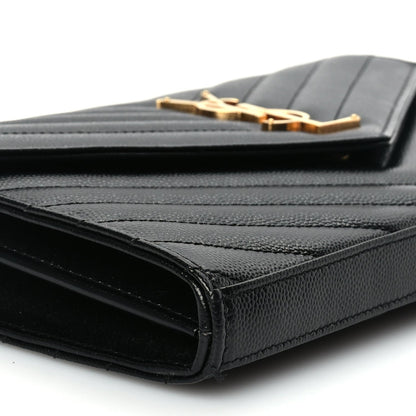Saint Laurent Grain De Poudre Matelasse Chevron Monogram Chain Wallet Black 7 of 8