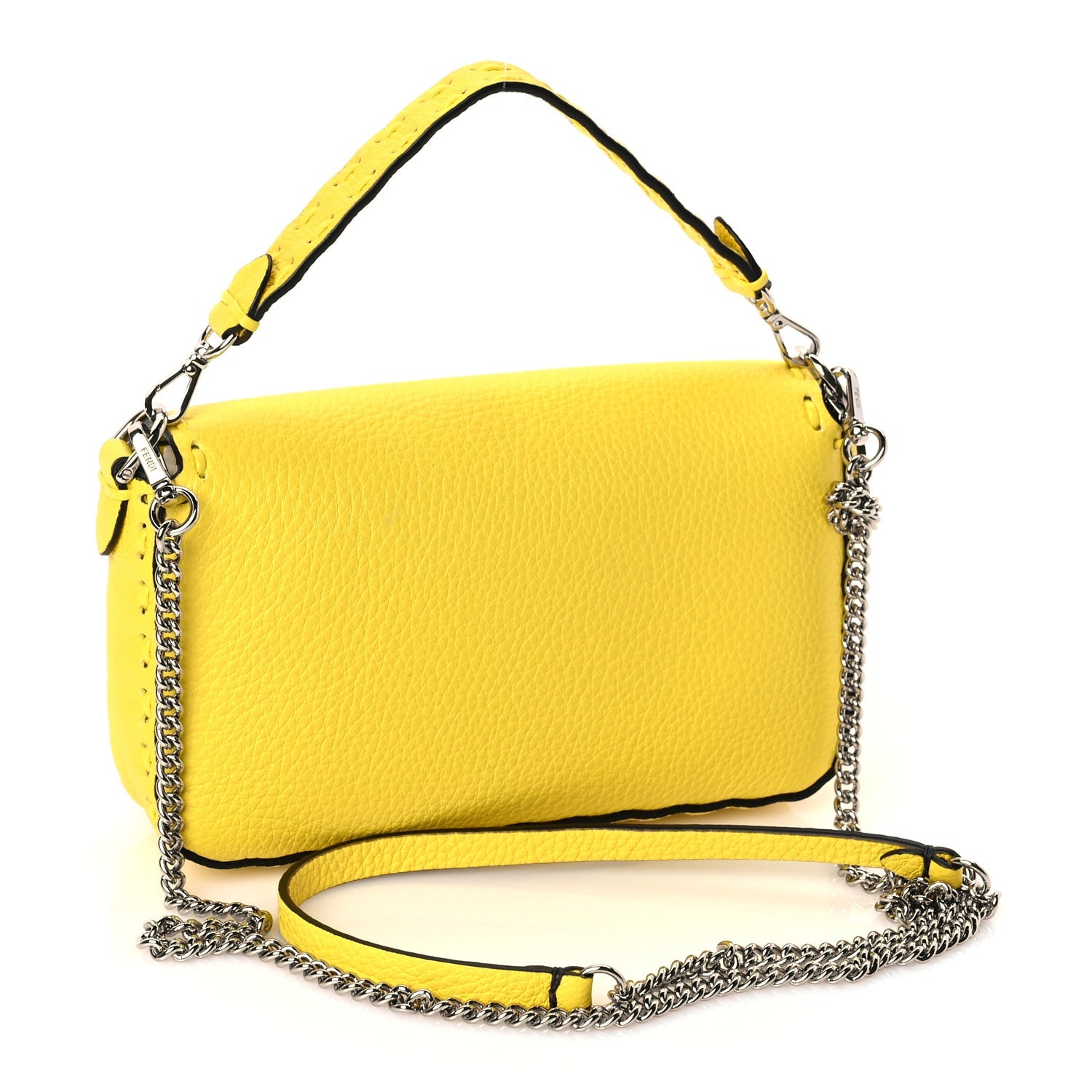 Fendi Cuoio Roma Sellerissima Nappa Sintetica Tape Stitch Mini Baguette Acid Yellow 2 of 8