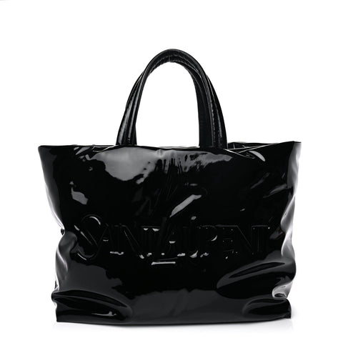 Patent Wide Puffer Maxi Tote Black
