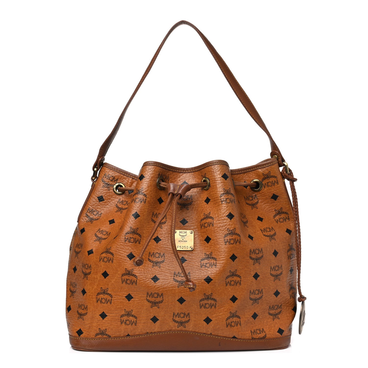 MCM Visetos Drawstring Bucket Bag Cognac 1 of 20