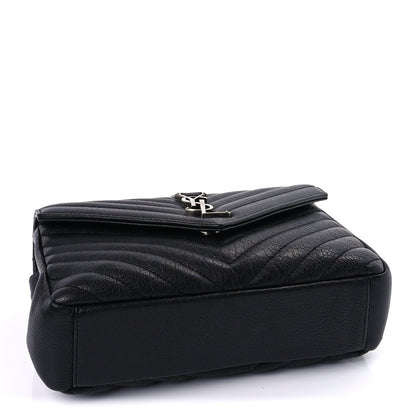 Saint Laurent Sheepskin Matelasse Chevron Monogram Medium College Bag  Black 3 of 8
