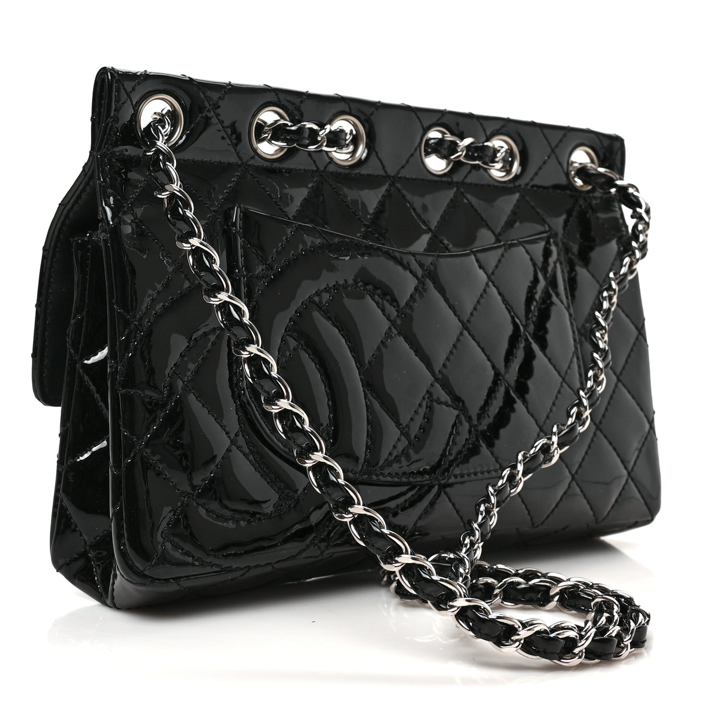 Patent Quilted Medium Diagonal CC Flap Black