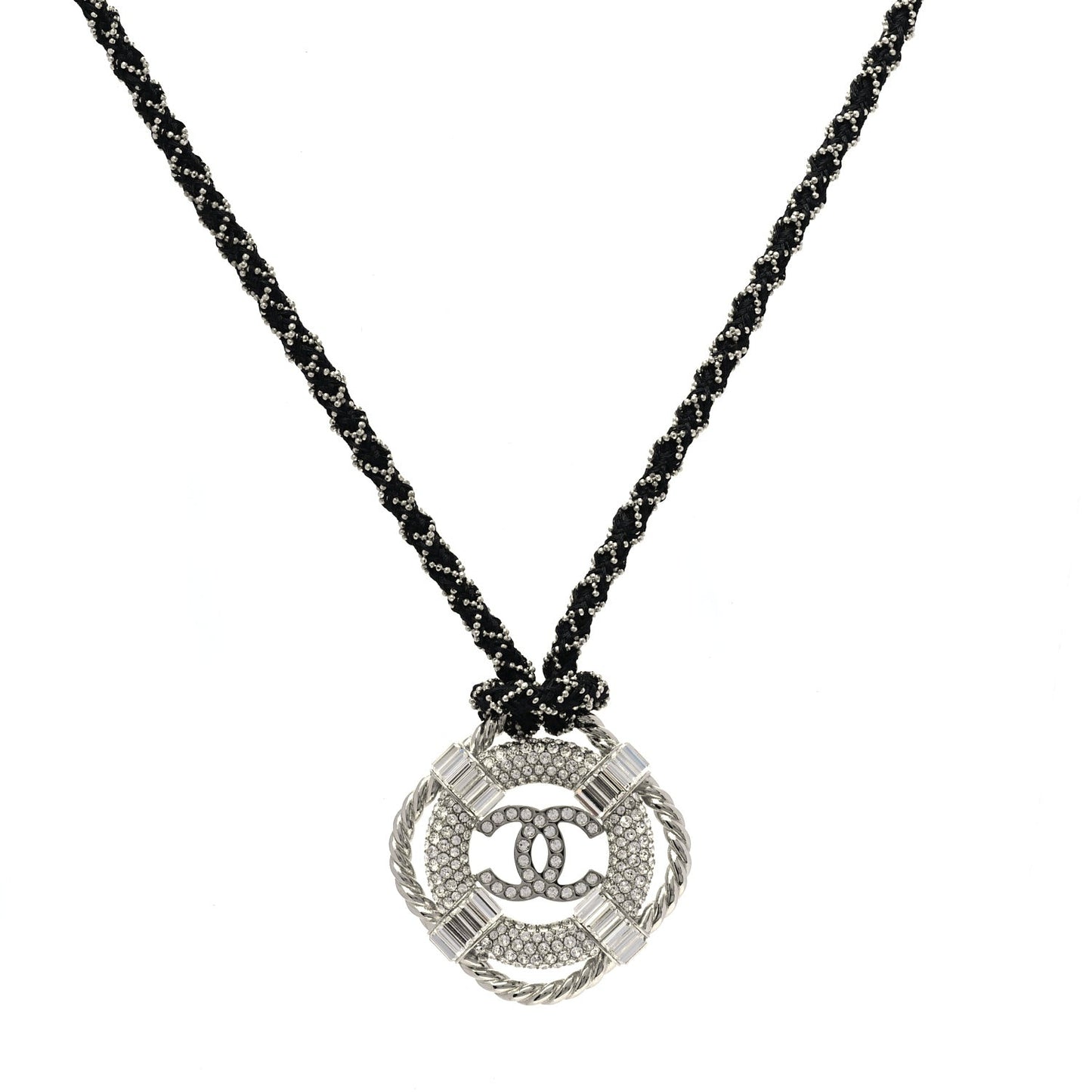Crystal CC Lifesaver Rope Pendant Necklace  Silver