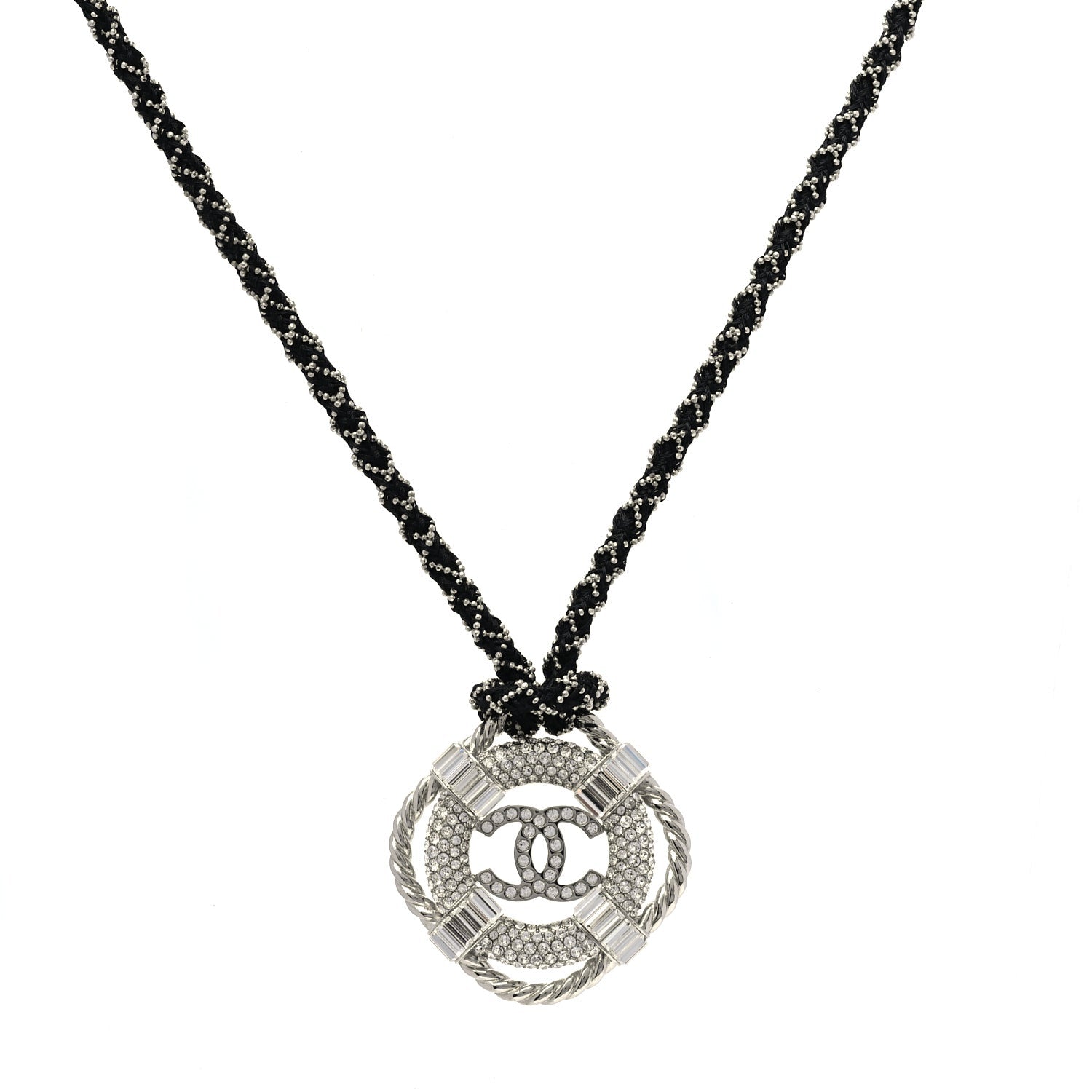 Chanel Crystal CC Lifesaver Rope Pendant Necklace  Silver 1 of 3