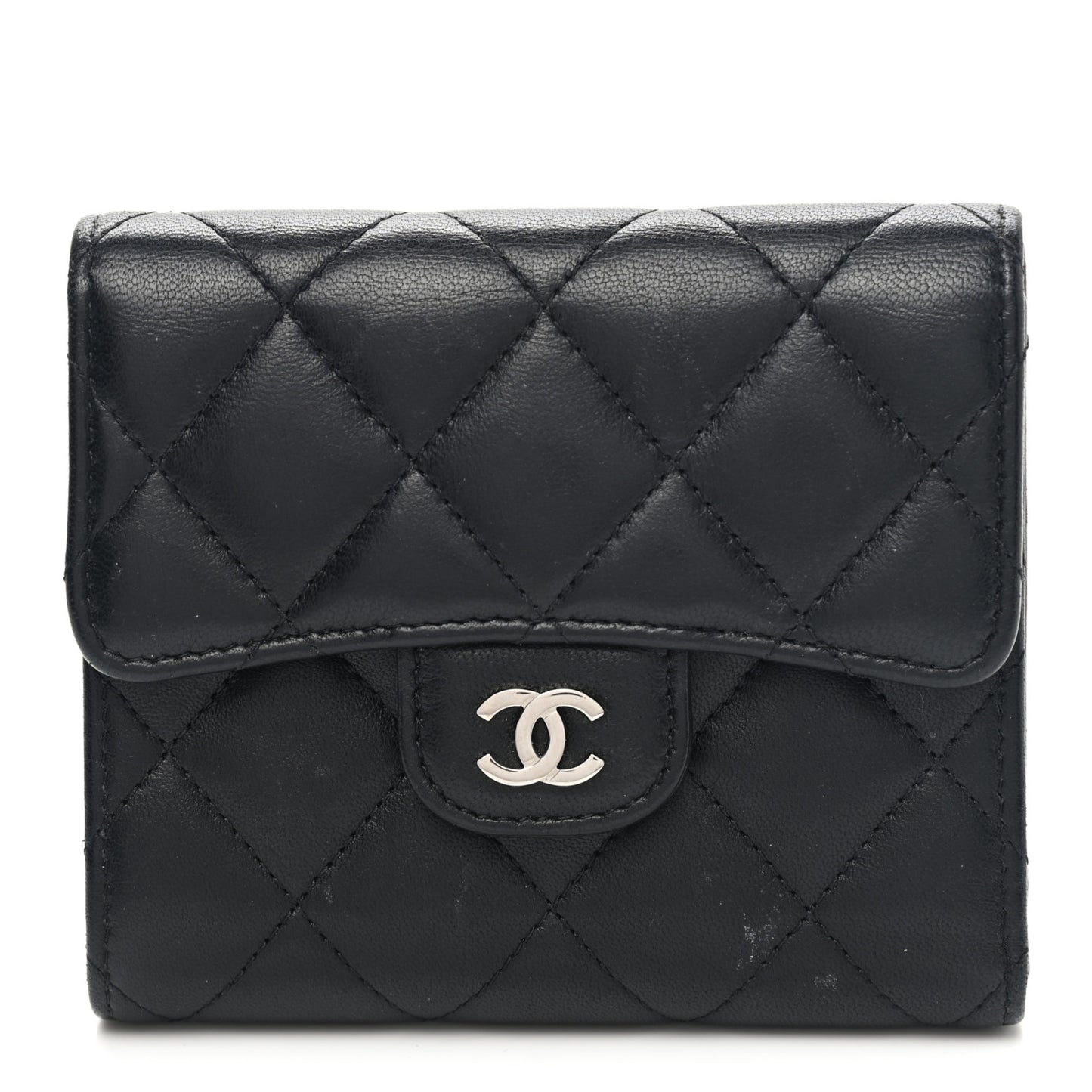 Lambskin Quilted Small Compact Wallet Black