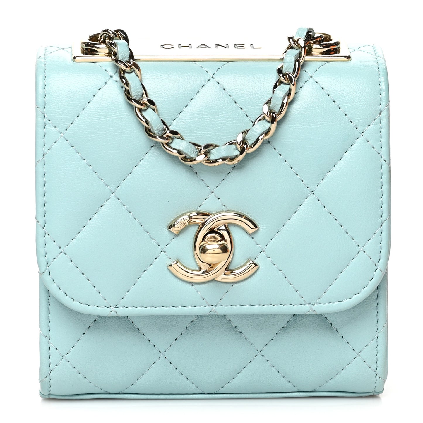 Lambskin Quilted Mini Trendy CC Chain Wallet Light Blue