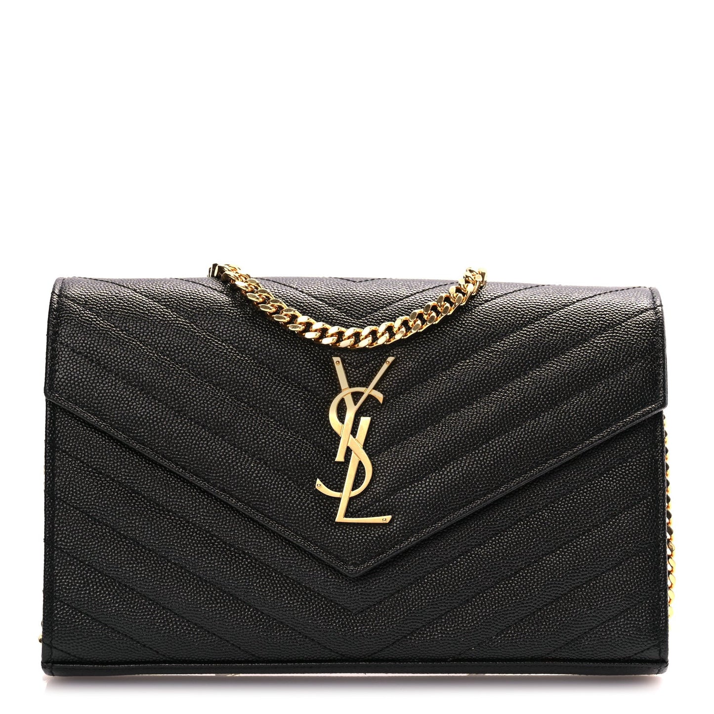 Grain De Poudre Matelasse Chevron Monogram Chain Wallet Black