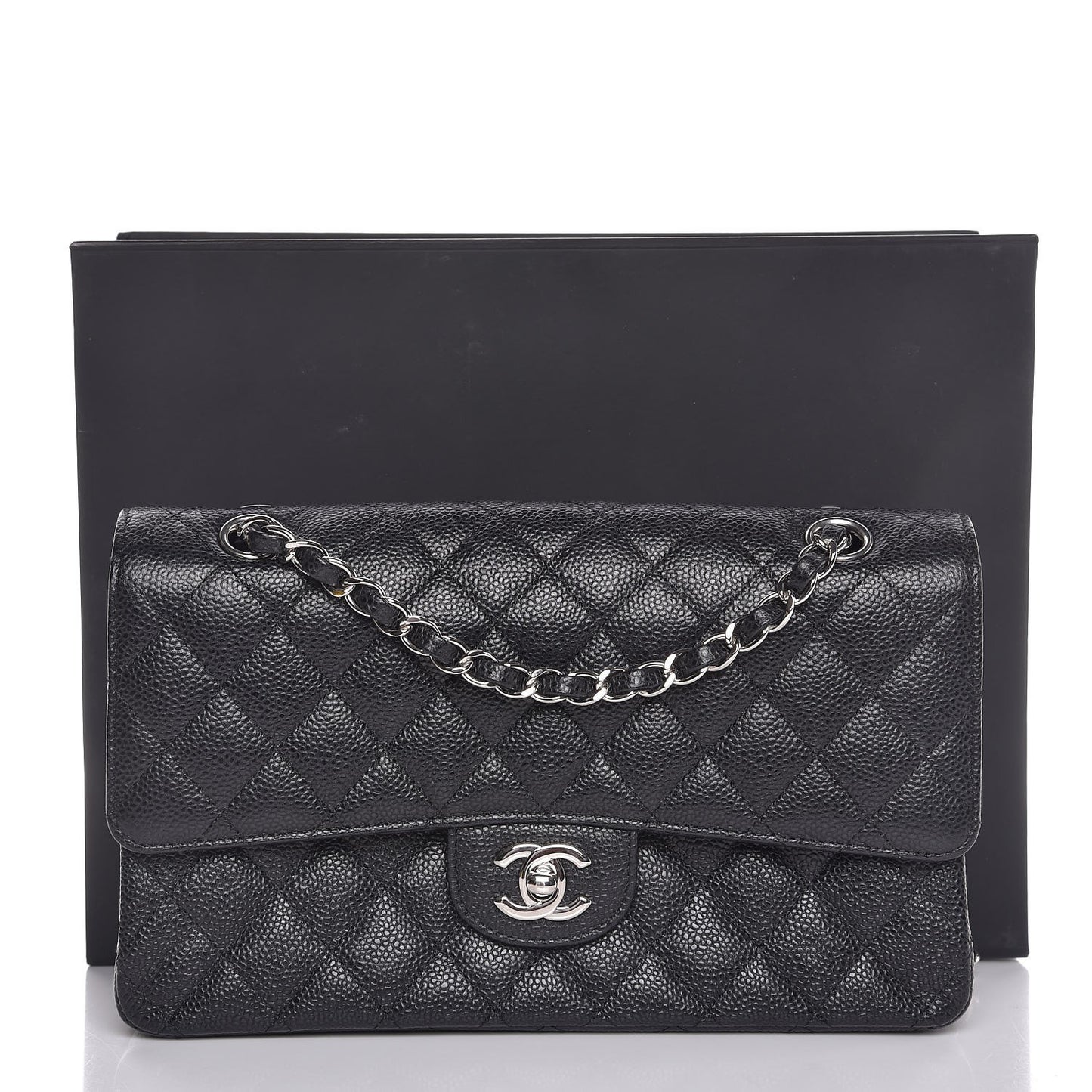Caviar Quilted Medium Double Flap Black