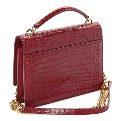 Saint Laurent Calfskin Crocodile Embossed Monogram Sunset Top Handle Chain Wallet Rouge Legion 2 of 8